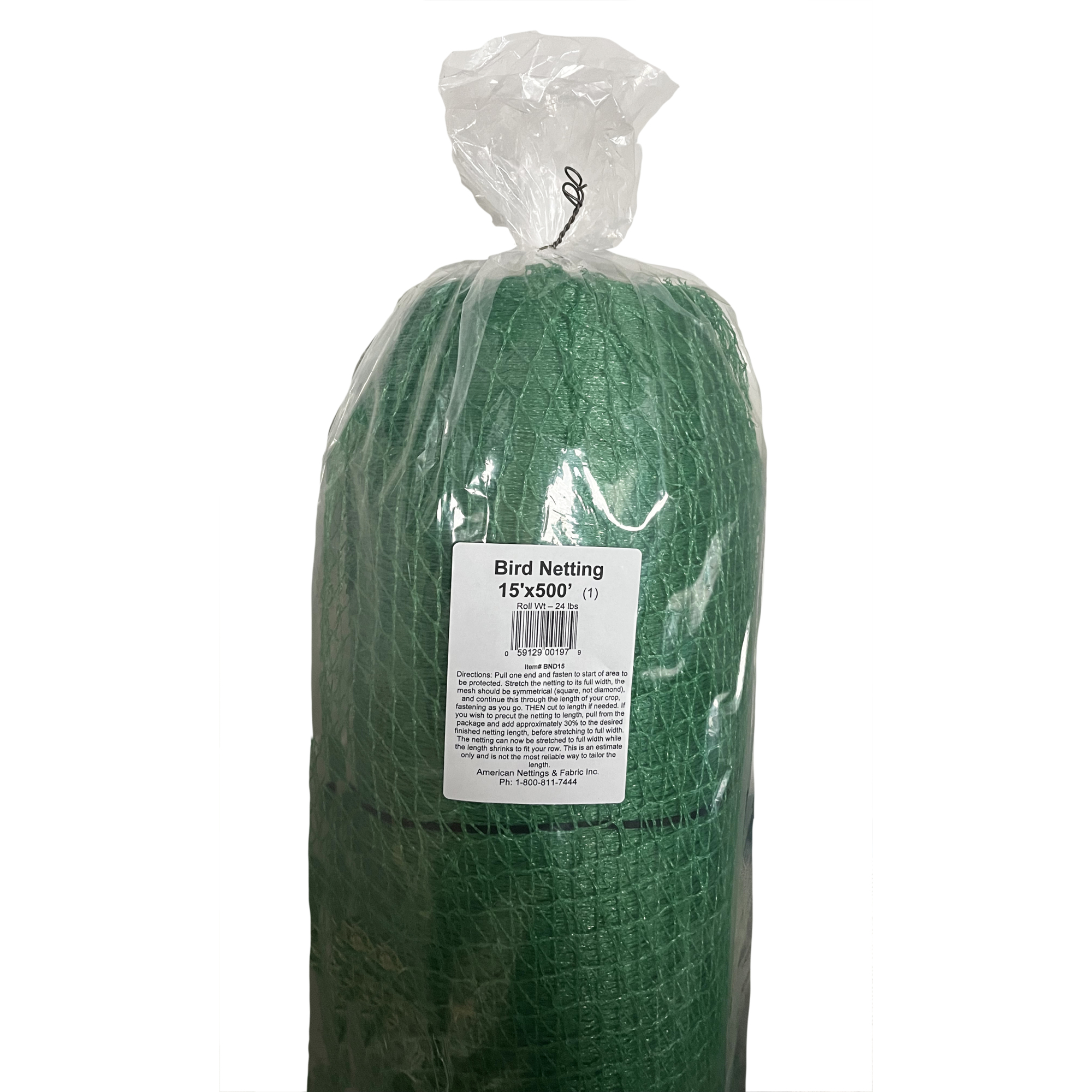 American Nettings & Fabric, Inc., Knitted Bird Netting 15ft.x500ft. (Green), Model# BND15